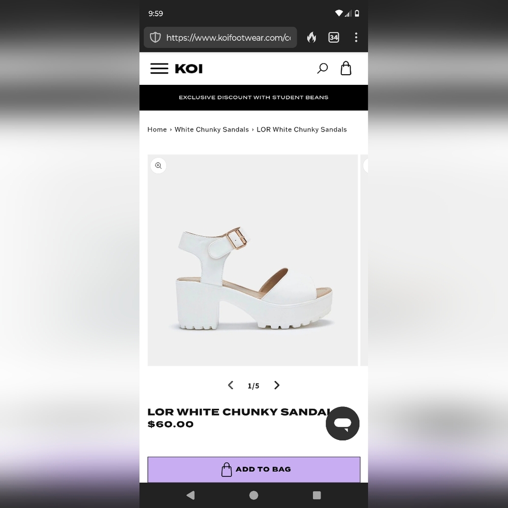 Koi Footwear LOR White Chunky Sandal